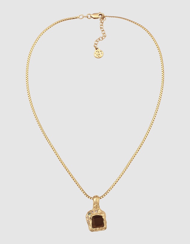 Haze & Glory - Textured Gold Smoky Quartz Necklace in 925 Silver