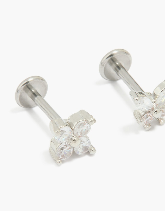 Lovisa - Surgical Steel Cubic Zirconia Floral Flat Back Studs 3-Pack