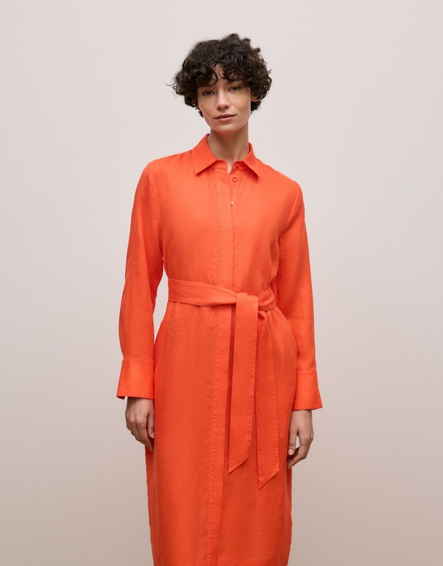 Trenery - Delave Linen Long Sleeve Shirt Dress in Fiesta Red