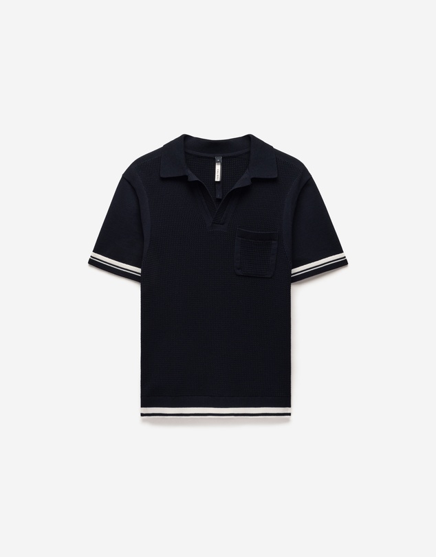 Calibre - Striped Trim Textured Knit Polo Navy