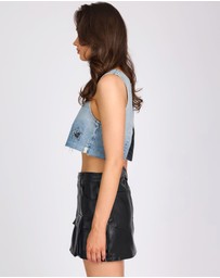 ONE TEASPOON - Star Cropped Denim Top - Pacifica Blue