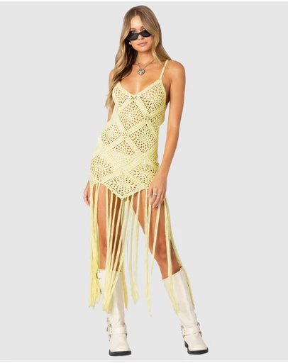 EDIKTED - Fringey Crochet Maxi Dress