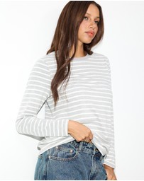 Dazie - Melrose Long Sleeve Stripe Boyfriend Tee