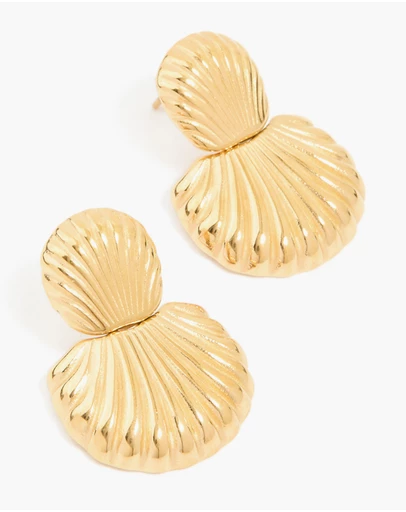 Lovisa - Waterproof Gold Plated Stainless Steel Double Shell Stud Drop Earrings