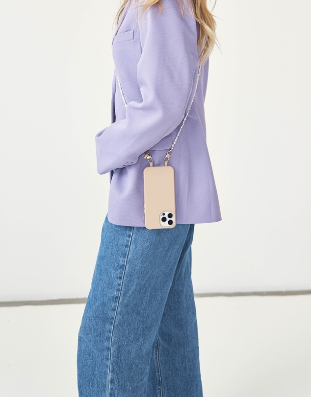 LOUVE COLLECTION - Desert Sand Phone Case + Pearl Crossbody Chain