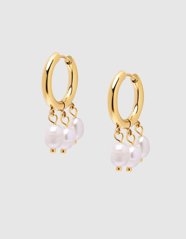 Nialaya Jewellery - Triple Drop Pearl Hoops in Gold