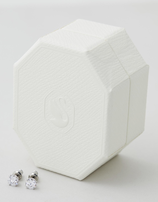 Swarovski - Stilla stud earrings, Round cut, White, Rhodium plated