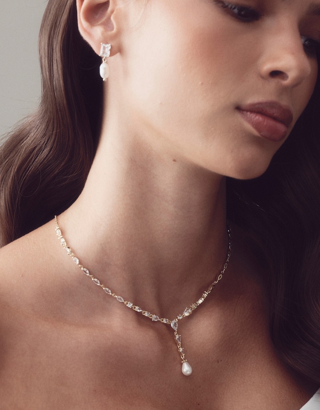 The White Collection - Helena - Freshwater Pearl Gold Bridal Earrings