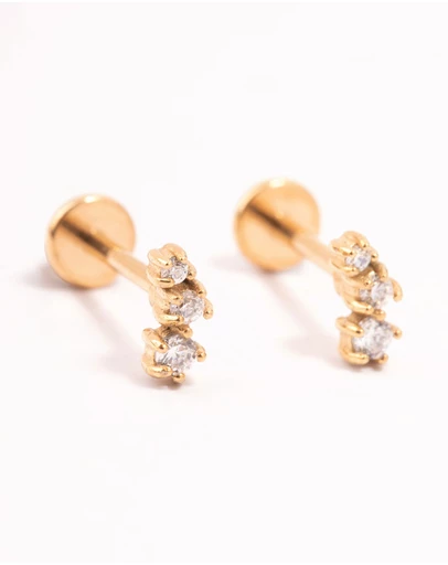 Lovisa - Gold Plated Surgical Steel Trio Cubic Zirconia Flat Backs