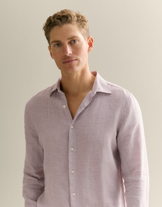 Trenery - Tailored Fit Yarn Dyed Linen Textured Shirt in Faded Violet