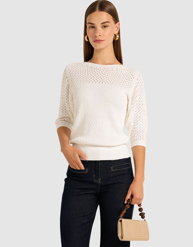 SACHA DRAKE - 3/4 Sleeve Ripple Knit Top