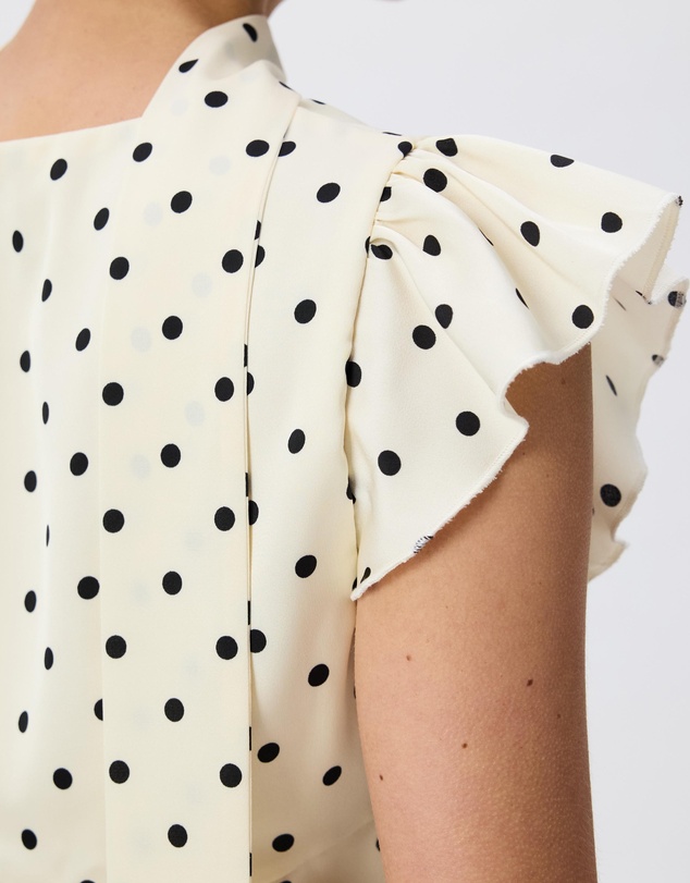 Tussah - Athena Polka Dot Satin Flutter Sleeve Blouse With Neck Scarf