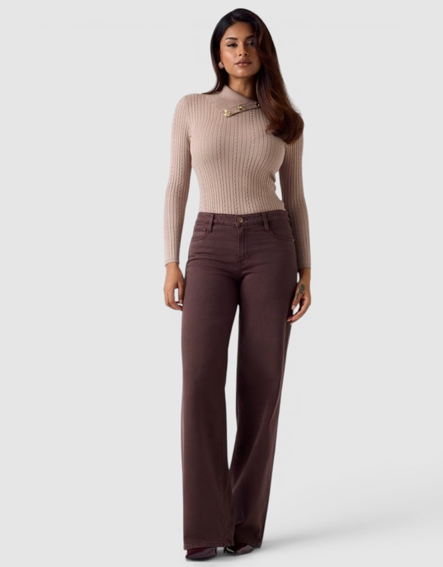 GUESS - Eco Priscilla T-Neck Cable Rib Sweater