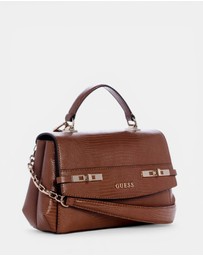 GUESS - Brown Melinda Top Handle Flap Bag