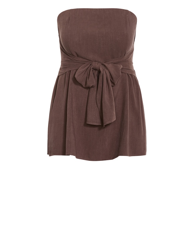 City Chic - Plus size Haven Strapless Tie Top - chocolate