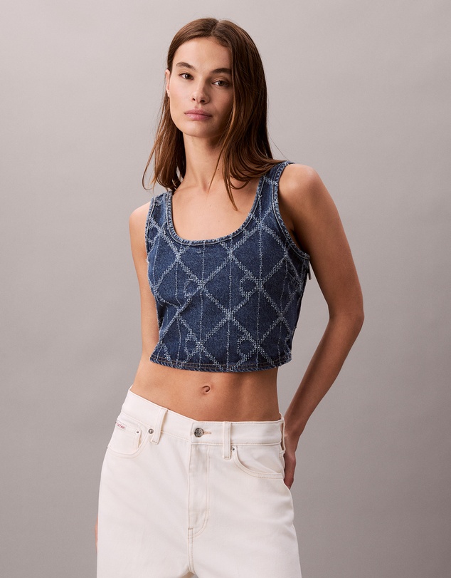 Calvin Klein Jeans - Denim Allover Monogram Cropped Tank Top