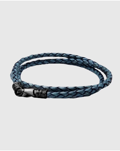 Nialaya Jewellery - Men's Blue Wrap Around Leather Bracelet