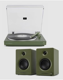 Victrola - Victrola Automatic Turntable + Victrola Tempo Bookshelf Speakers Bundle - Green