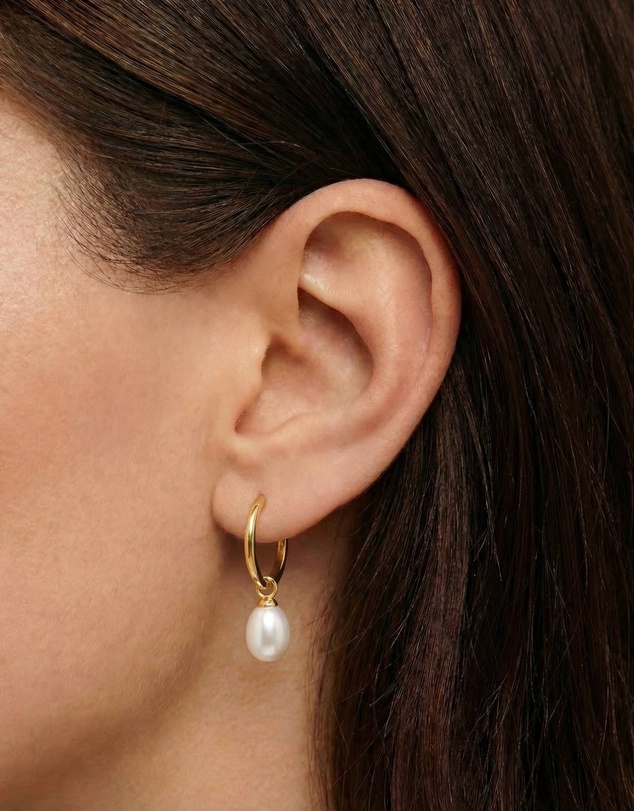 HOUSE OF SLANI - Gold Dangle Pearl Hoops
