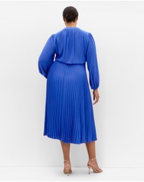 City Chic - Plus size Halle Long Sleeve Pleat Dress - cerulean