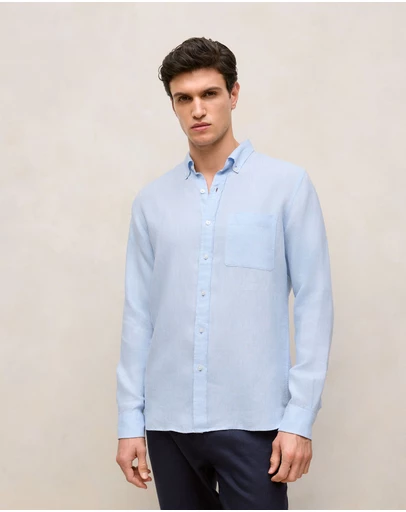 Trenery - Regular Fit Delave Linen Long Sleeve Shirt in Fresh Blue