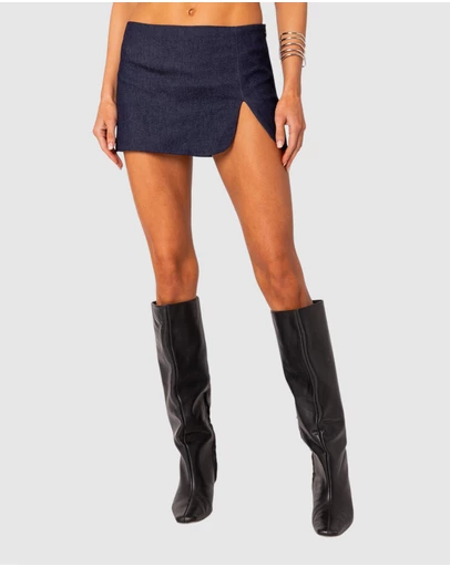 EDIKTED - Jemma Side Slit Denim Mini Skirt