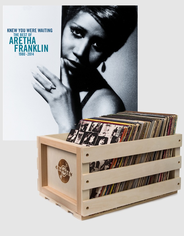 Sony Music - Crosley Record Storage Crate Aretha Franklin Knew You Were Waiting: the Best Of Aretha Franklin 1980-2014 Vinyl Album Bundle