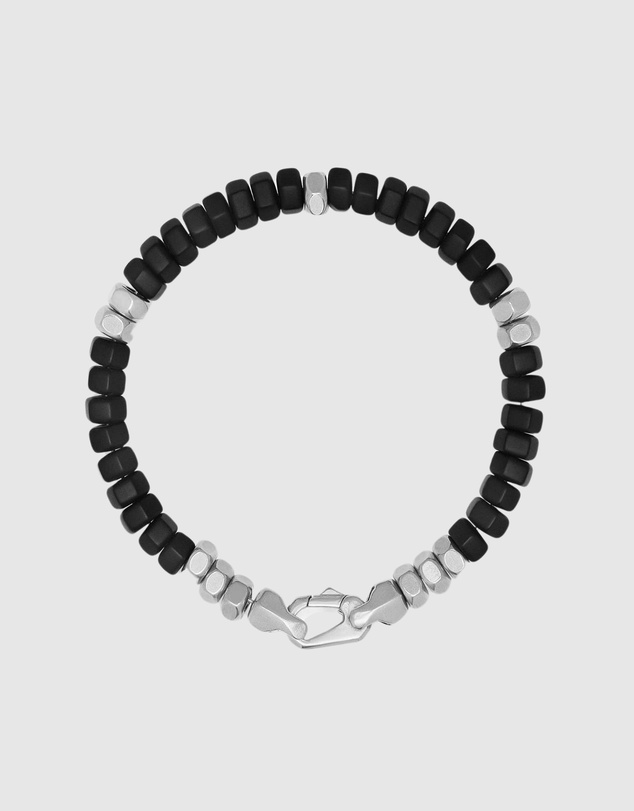 Nialaya Jewellery - Men's Hexagon Beaded Bracelet with Black Onyx and Silver
