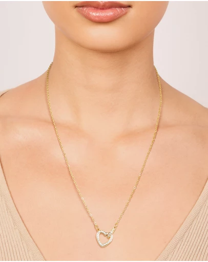 Lovisa - Waterproof Gold Plated Stainless Steel Cubic Zirconia Hollow Heart Necklace