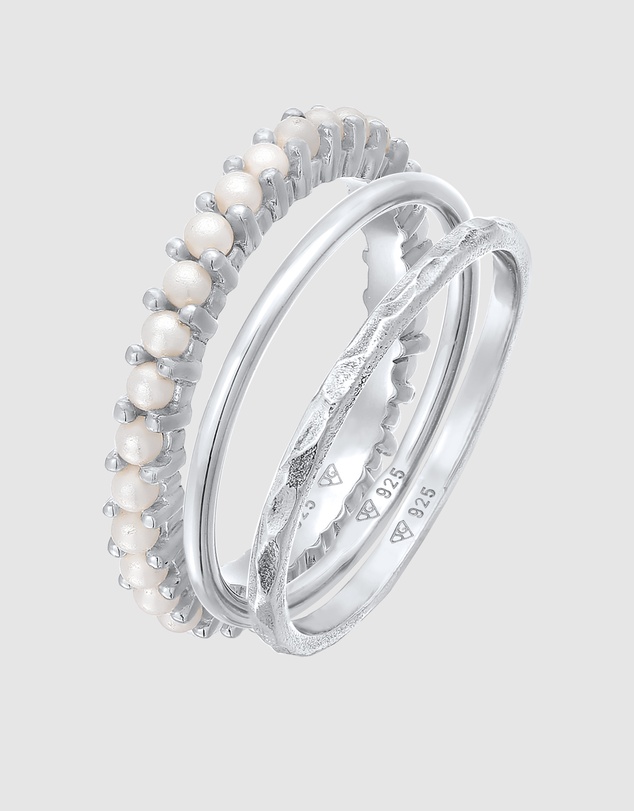 Elli Jewelry - Ring Stack Of 3 Set with Synthetic Pearl in 925 Sterling Silver