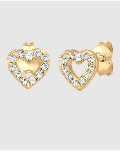 Elli Jewelry - Crystal Heart Stud Earrings in Gold-Plated 925 Silver