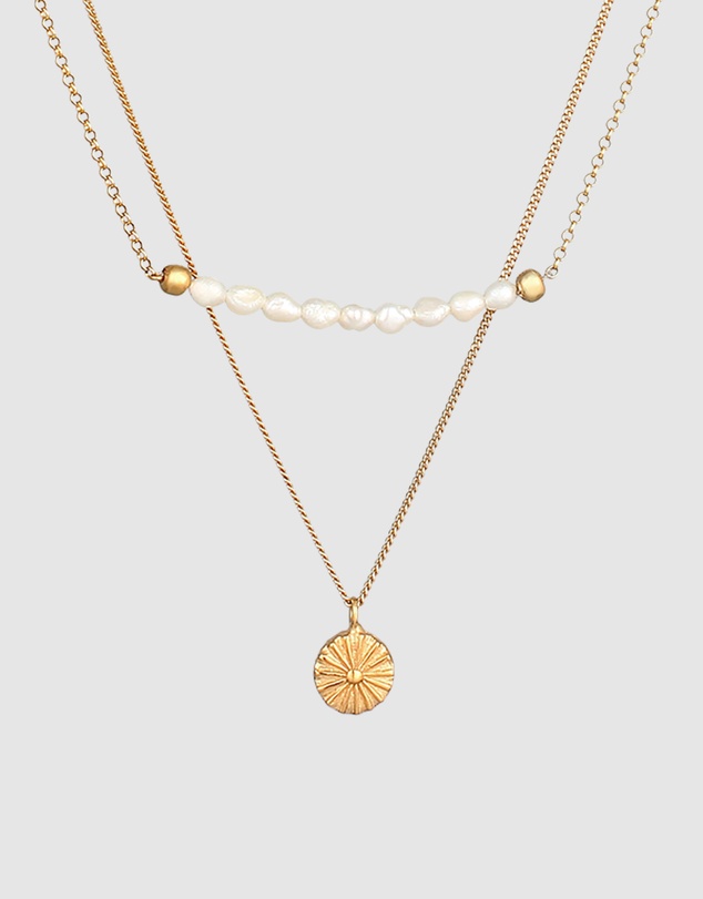 Elli Jewelry - Sun Pearl Layered Necklace in Gold-Plated 925 Silver