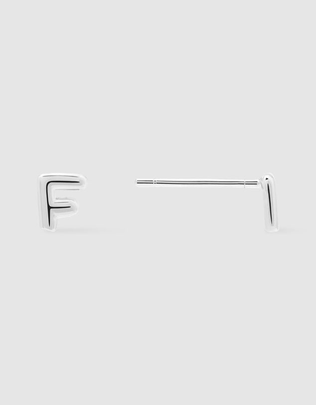 Wanderlust + Co - Alphabet Bubble Silver Stud Earrings - Letter F