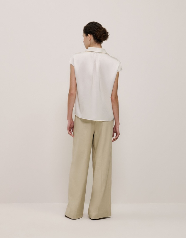 Trenery - Silk Satin Cap Sleeve Shirt in Parchment