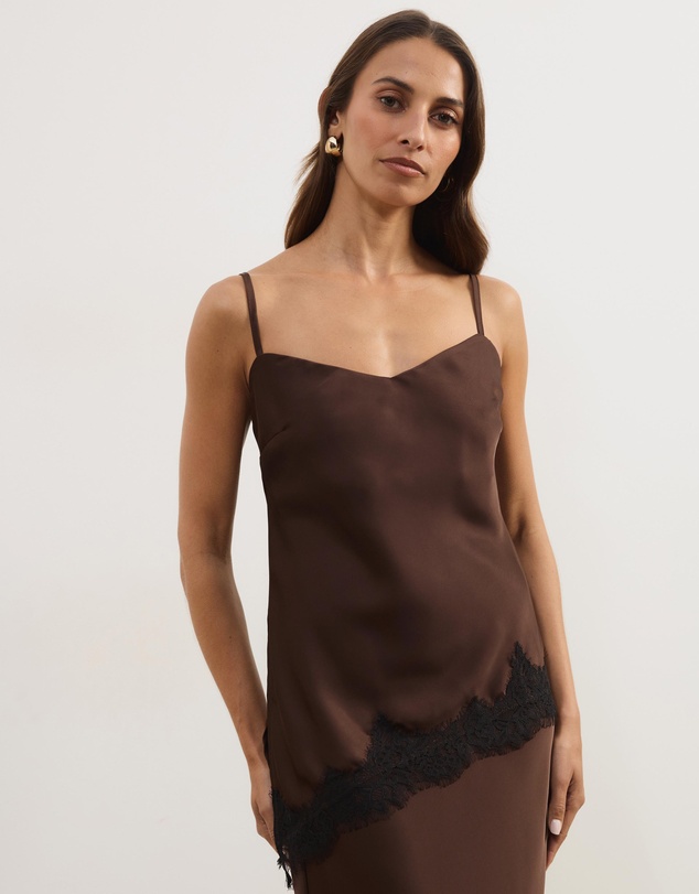 Atmos&Here - Leoni Asymmetric Lace Satin Cami