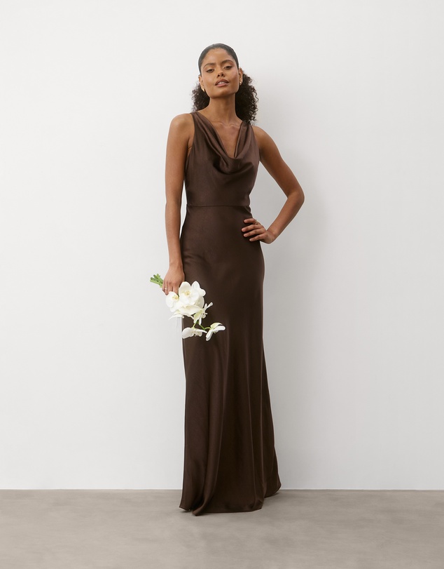 Six Stories - Cowl Front Satin Bridesmaid Dress