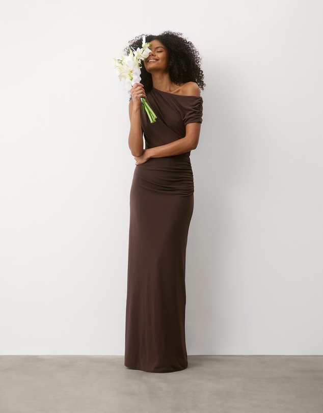 Six Stories - Asymmetric Neck Stretch Sculpt Bridesmaid Dress