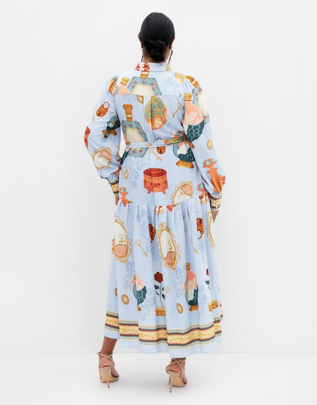 City Chic - Plus size Stella Beauty Print Maxi Dress - baby blue