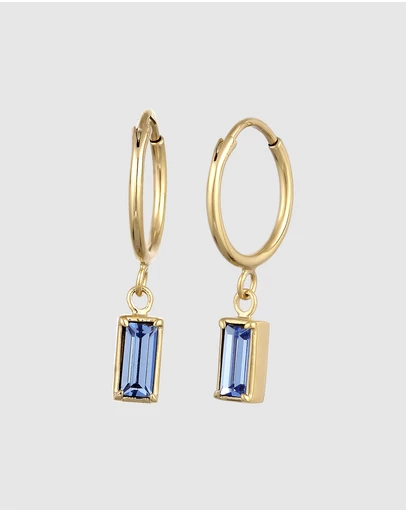 Elli Jewelry - Earrings Hoops Crystal Rectangle 925 Sterling Silver Gold-Plated