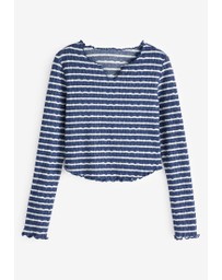 NEXT - Notch Front Longsleeve Textured Stripe Top