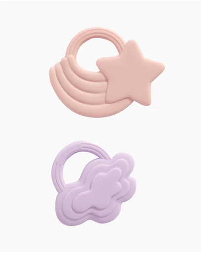 Playground - 2 Pack Silicone Teether - Stars & Cloud Pink