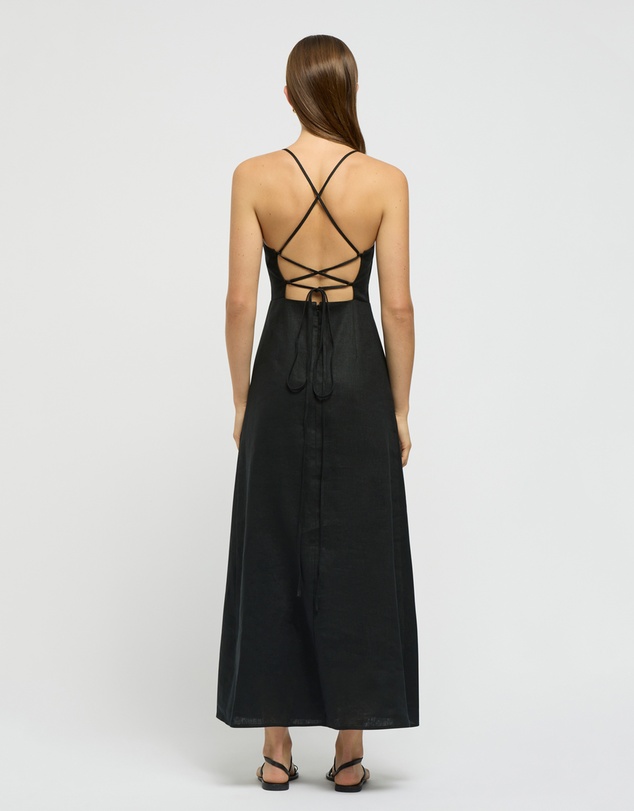 FRIEND of AUDREY - The Linen Tie Back Midi Dress