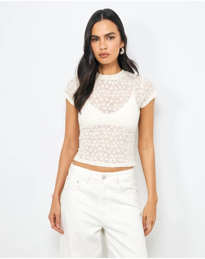 AERE - Zia Short Sleeve Lace Top