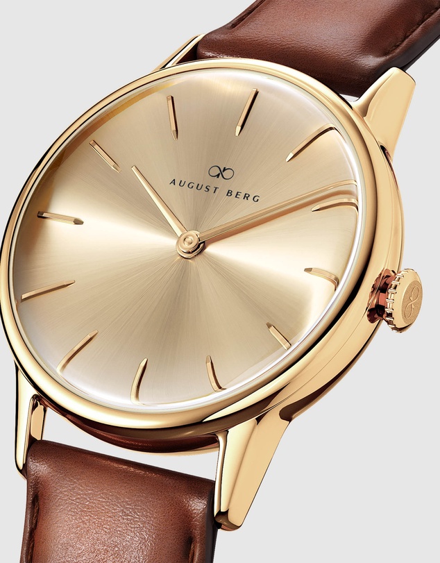 August Berg - Serenity 32mm Gold Plated Brown Leather Strap Watch