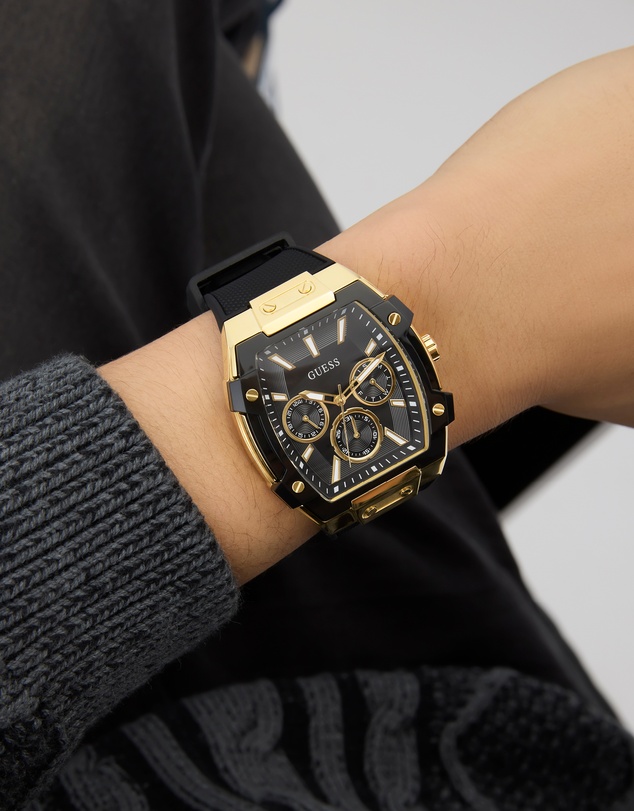 GUESS - GUESS Phoenix Mens Black Gold Tone Multi-function Watch