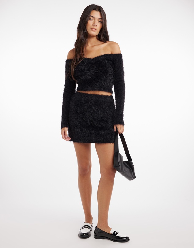 Dazie - Love Birds Mini Fluffy Knit Skirt