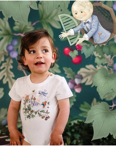 Fleur Harris - 'Up To The Land Of Goodies' Treasured Short Sleeve Bodysuit in Porcelain