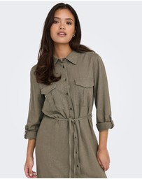 ONLY - Caro Linen Midi Shirt Dress