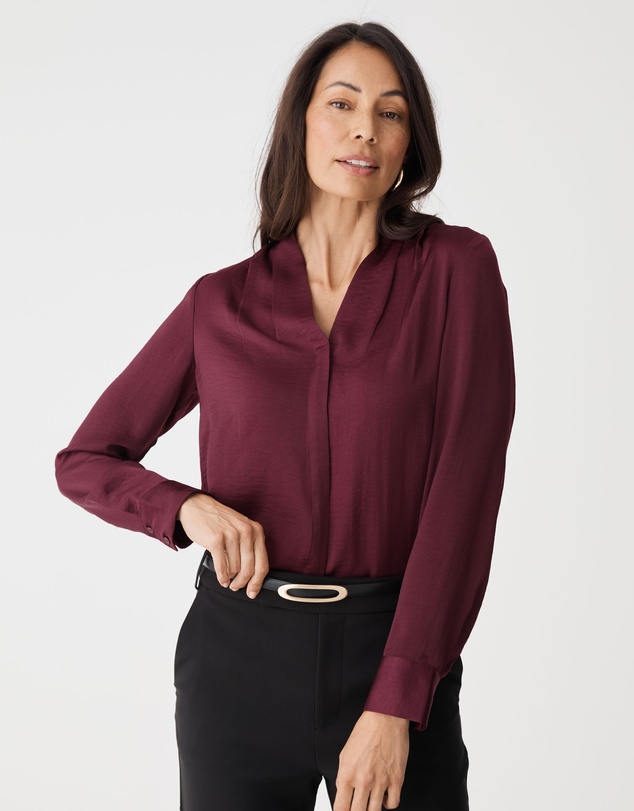 Forcast - Claire Pleat Neck Satin Blouse