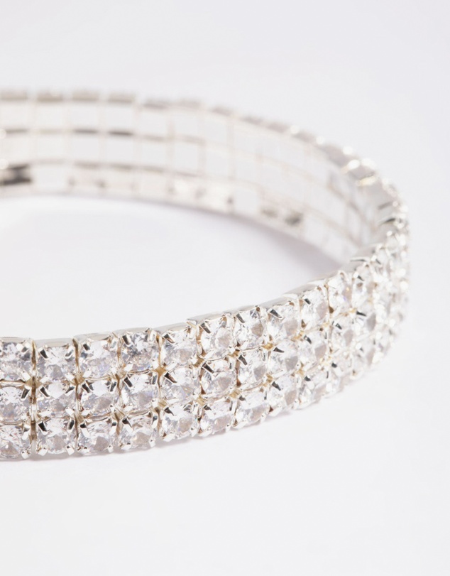 Lovisa - Silver Cubic Zirconia Diamante Stretch Triple Row Bracelet
